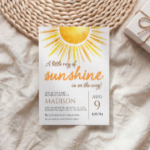 Convite de Chuvá de Bebê Pequeno Raio de Sol