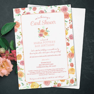 Convite de Chuva de Cartões com Rosas em Aquarela 