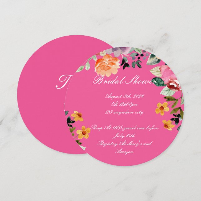 CONVITE DE CHUVA DE NOIVA COM FLORES ROSAS (Frente/Verso)