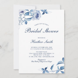 Convite de Chuva de Noiva Floral em Aquarela Azul