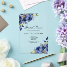 Convite de Chuva de Presentes de Noiva Floral Azul