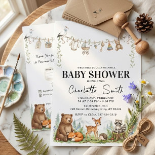 Convite de Chuvada de Bebê Animais da Floresta em