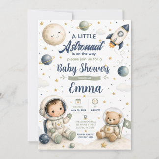 Convite de Chuvada de Bebê Astronauta em Aquarela 
