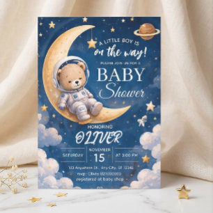 Convite de Chuvada de Bebê Astronauta Menino Urso
