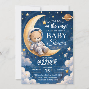 Convite de Chuvada de Bebê Astronauta Menino Urso