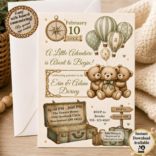 Convite de Chuvada de Bebê Aventura do Bebê (Baby Adventure Baby Shower Invitation)
