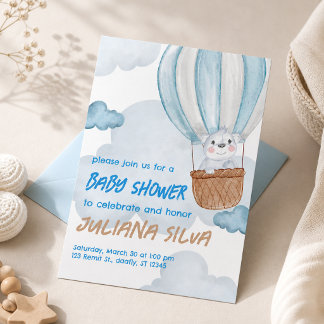 Convite de Chuvada de Bebê Azul e Branco com Anima
