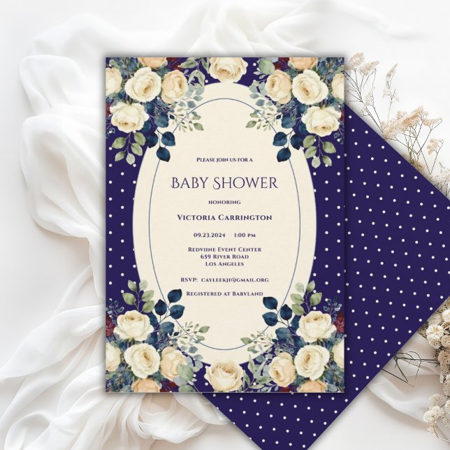 Convite de Chuvada de Bebê Azul e Creme Elegante c (Criador carregado)