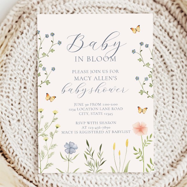 Convite de Chuvada de Bebê Baby Flor Silvestre em  (Criador carregado)
