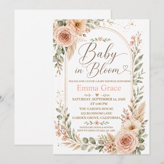 Convite de Chuvada de Bebê Baby in Bloom (Frente/Verso)