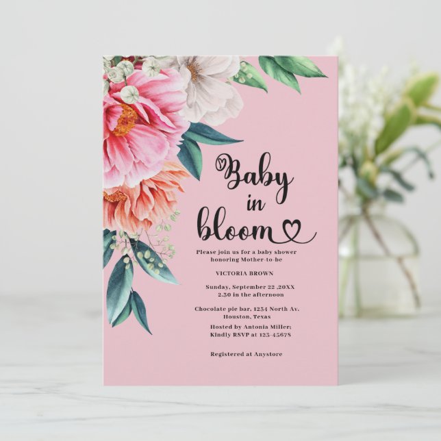 Convite de Chuvada de Bebê Baby in Bloom (Em pé/Frente)