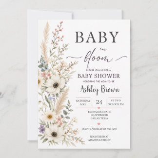 Convite de Chuvada de Bebê Baby in Bloom Flor Silv