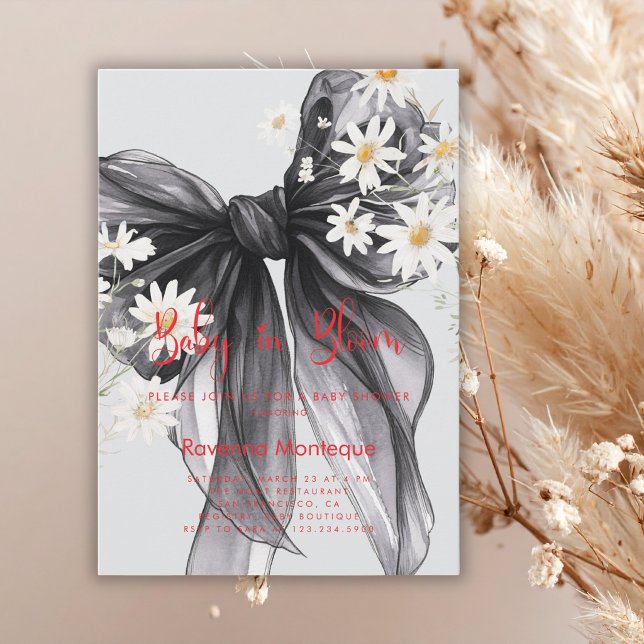 Convite de Chuvada de Bebê Baby in Bloom Preto Chi (Criador carregado)