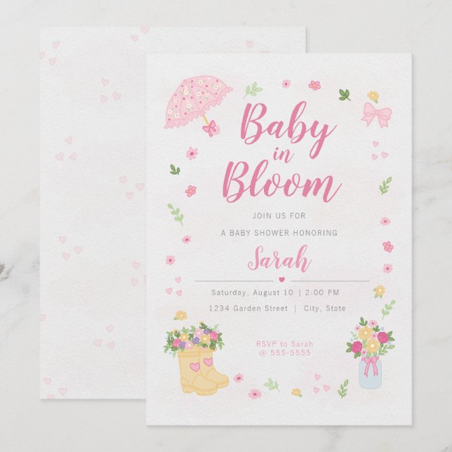 Convite de Chuvada de Bebê Baby in Bloom | Primave (Frente/Verso)