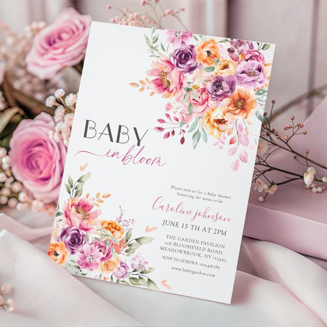 Convite de Chuvada de Bebê Baby in Bloom | Rosa Be (Criador carregado)