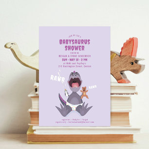 Convite de Chuvada de Bebê Babysaurus T-rex Roxo