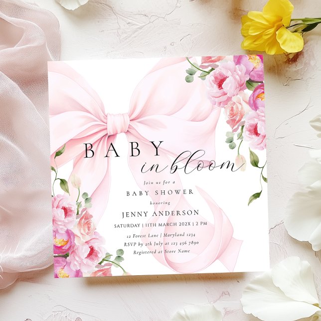 Convite de Chuvada de Bebê Bebê em Flor com Laço R (Criador carregado)
