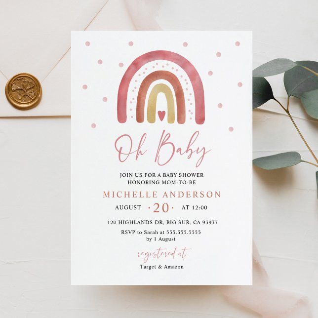 Convite de Chuvada de Bebê Boho Arco-Íris Oh Baby (Criador carregado)