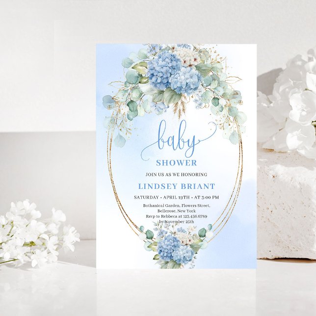 Convite de Chuvada de Bebê Boho Azul com Flores pa (Garden Boho Blue Floral Baby Shower Invitation)