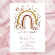 Convite de Chuvada de Bebê Boho Floral Arco-íris