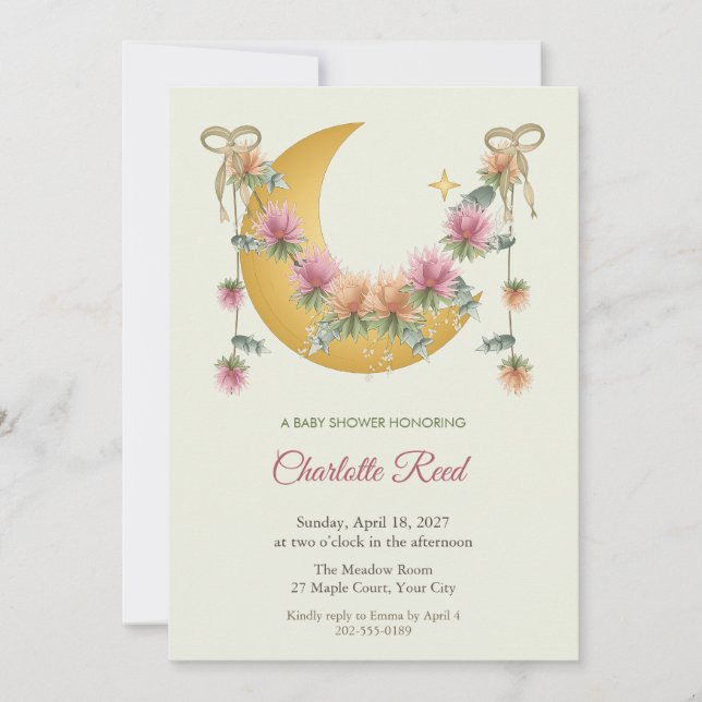 Convite de Chuvada de Bebê Boho Monarda Garland (Frente)