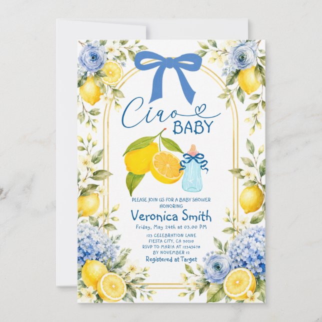 Convite de Chuvada de Bebê Ciao Baby Lemon Baby (Frente)