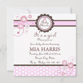 Convite de Chuvada de Bebê com Design Floral Rosa 