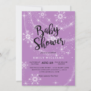 Convite de Chuvada de Bebê com Floco de Neve Roxo