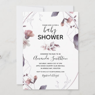 Convite de Chuvada de Bebê com Flores de Aquarela 