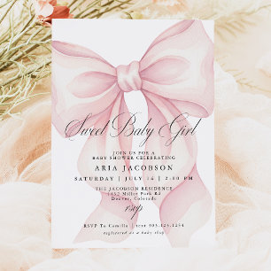 Convite de Chuvada de Bebê com Laço Rosa, Doce Beb