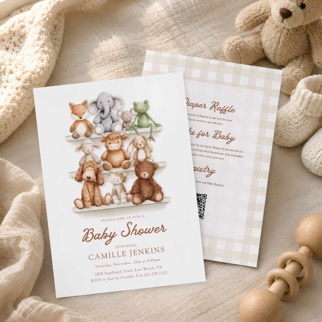 Convite de Chuvada de Bebê com Todos os Animais Fo (Cute Nursery Animals Baby Shower Invitation)