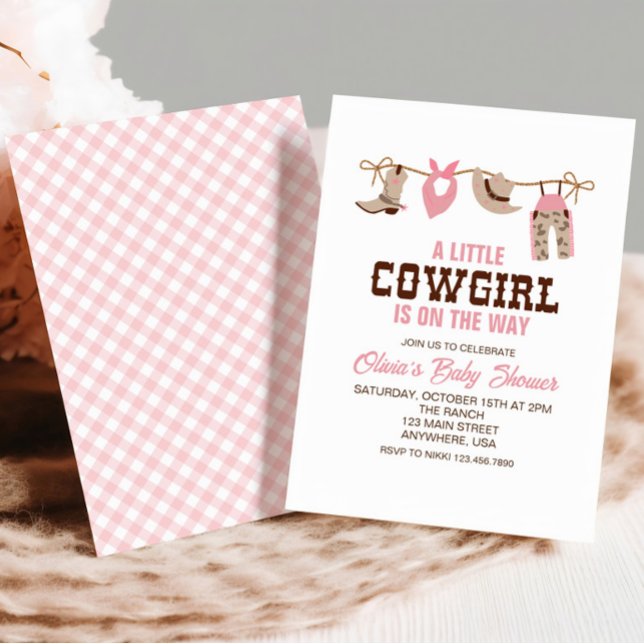 Convite de Chuvada de Bebê Cowgirl Ocidental Rosa (Criador carregado)