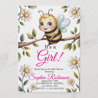 Convite de Chuvada de Bebê Cute Bee & Daisy