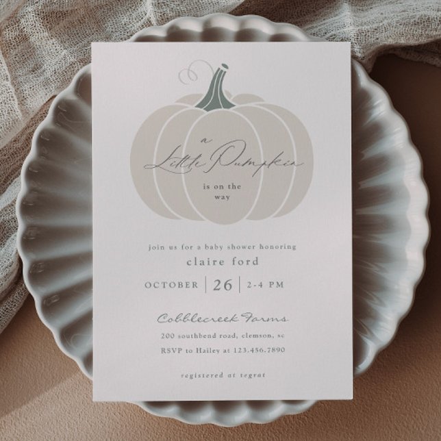 Convite de Chuvada de Bebê de Abóbora Branca de Ou (Elegant White Little Pumpkin Fall Winter Budget Baby Shower Invitations.)