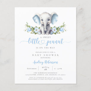 Convite de Chuvada de Bebê de Elefante Floral Azul