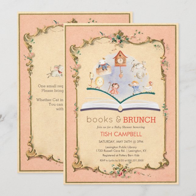 Convite de Chuvada de Bebê de Livro de Histórias A (Frente/Verso)
