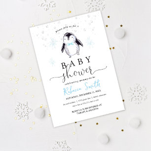Convite de Chuvada de Bebê de Pinguim de Inverno