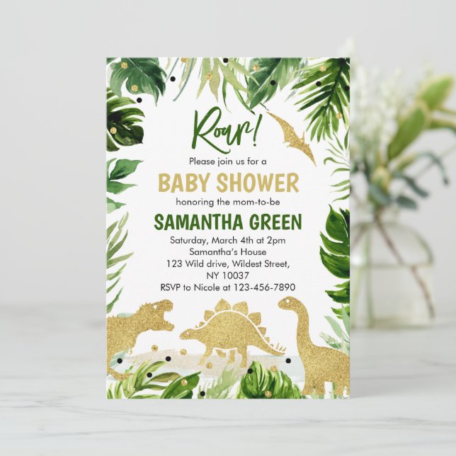 Convite de Chuvada de Bebê Dinossauro (Em pé/Frente)