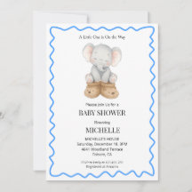 Convite de Chuvada de Bebê Elefante Azul Fofo Bebê