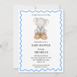 Convite de Chuvada de Bebê Elefante Azul Fofo Bebê