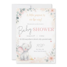 Convite de Chuvada de Bebê Elefante em Aquarela