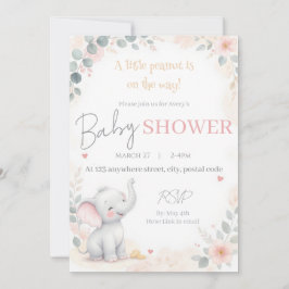Convite de Chuvada de Bebê Elefante em Aquarela