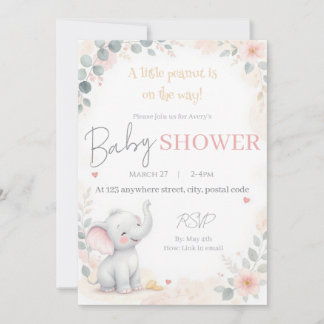 Convite de Chuvada de Bebê Elefante em Aquarela