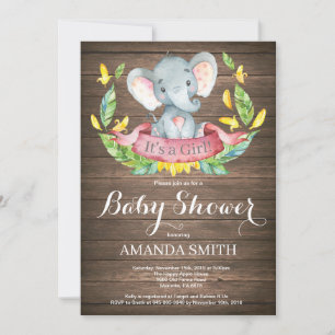 Convite de Chuvada de Bebê Elefante Menina Rústica