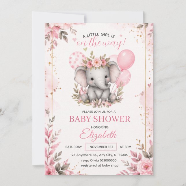 Convite de Chuvada de Bebê Elefante Neutro Elegant (Frente)