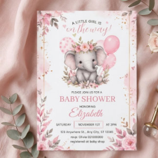 Convite de Chuvada de Bebê Elefante Neutro Elegant