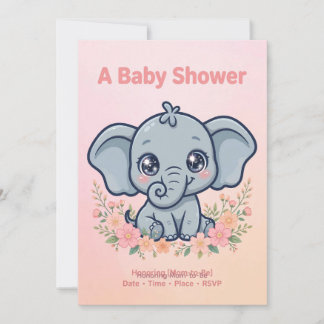 Convite de Chuvada de Bebê Elefante Rosa