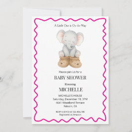 Convite de Chuvada de Bebê Elefante Rosa Fofinho 