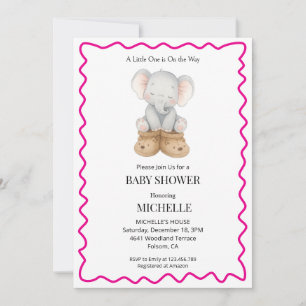 Convite de Chuvada de Bebê Elefante Rosa Fofinho 