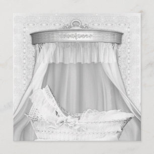 Convite de Chuvada de Bebê Elegante Berço Branco P
